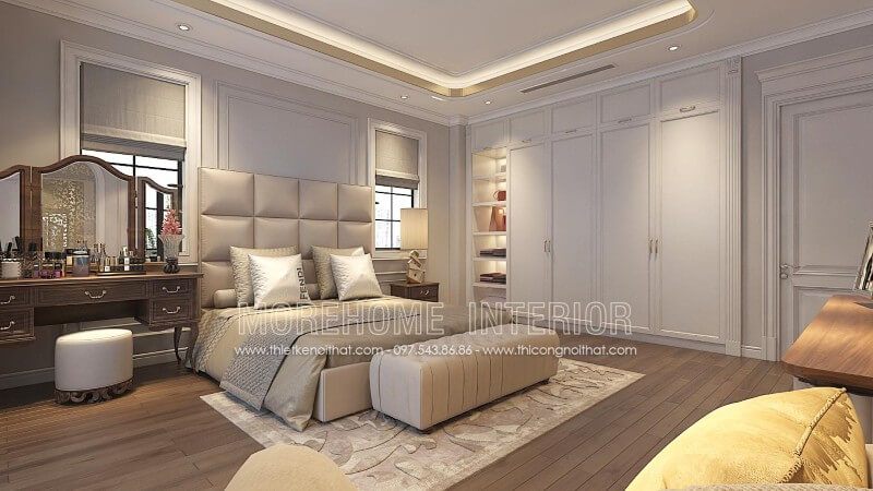 Mẫu giường ngủ bọc da sang trọng tại phòng ngủ chung cư cao cấp