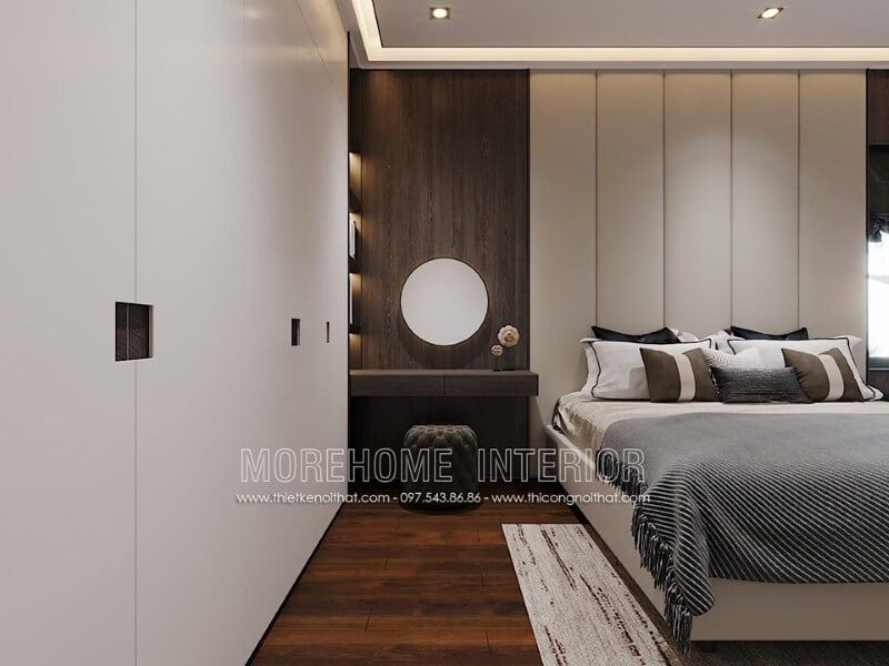 Tủ quần áo gỗ acrylic sơn trắng hiện đại đẹp, sang trọng tạo góc nhìn ấn tượng cho phòng ngủ.