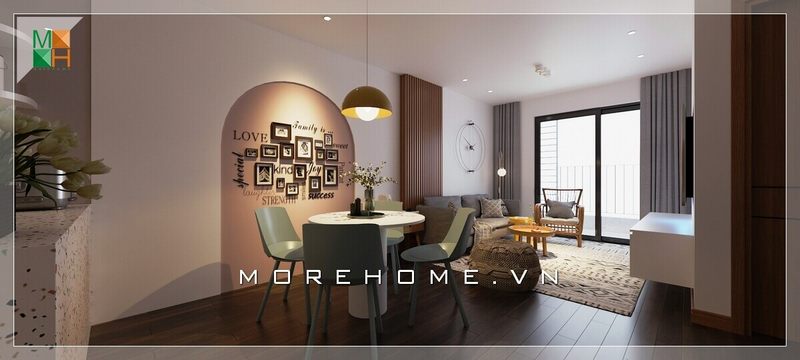 Mẫu thiết kế bàn ăn chung cư 4 ghế mang phong cách khá đơn giản mà hiện đại không quá cầu kỳ nhưng vẫn gây ấn tượng.