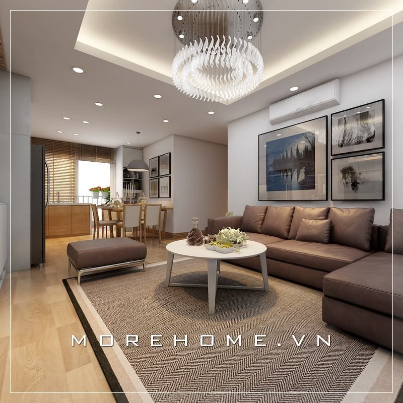 Bộ sofa bọc da màu nâu êm ái góp phần tăng giá trị thẩm mỹ và sự sang trọng cho không gian của căn phòng.
